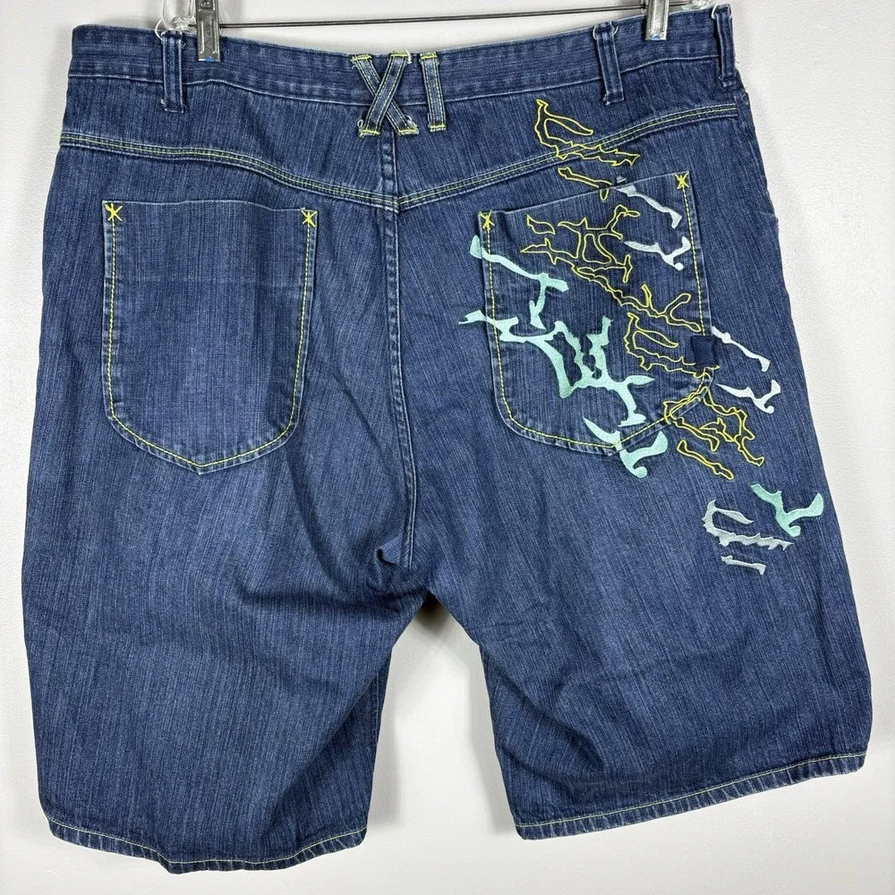 VTG Jordan XI Shorts Mens 42 Blue Baggy Embroider Denim Jorts Hip Hop Skater Y2K